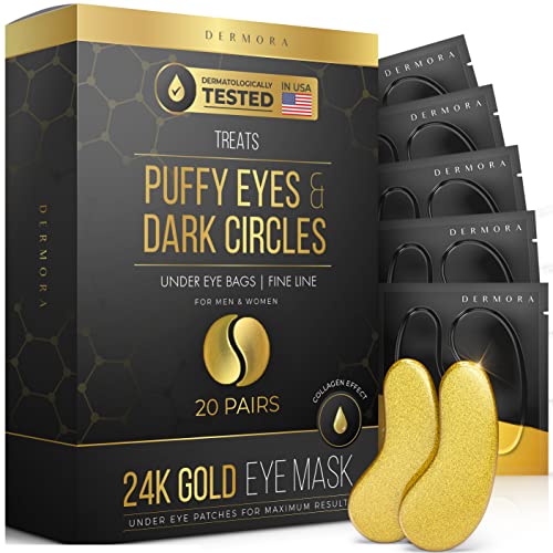 24K Gold Eye Mask– 20 Pairs - Puffy Eyes and Dark Circles Treatments – Look Less Tired and Reduce Wrinkles and Fine Lines Undereye, Revitalize and Refresh Your Skin - CrueltyFree and Vegan