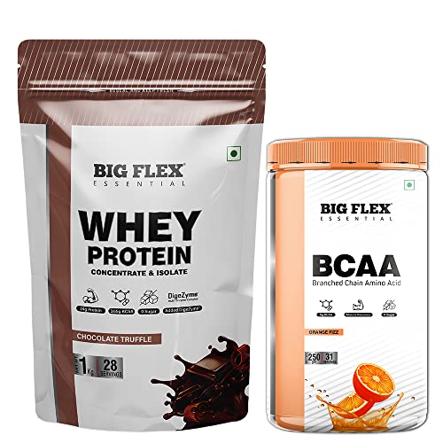 Bigflex Essential whey Protein ( Chocolate Truffle - 1Kg ) With Bigflex Essential Bcaa - Orange Fizz ( 250Gm )