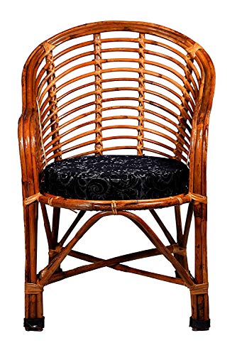 Cane Arts Wooden Bamboo Brown Antique Chair for Home Decoration with Random Colour Cushion