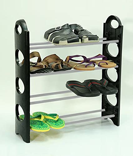 FLIPZON 8 Pairs, Metal & Plastic Shoe Stand (4 Shelves) (Small)