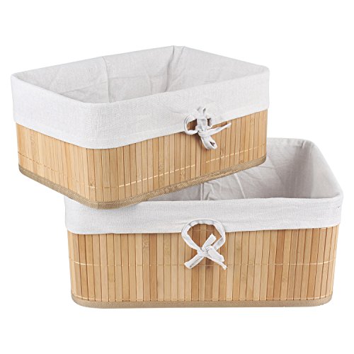 HomeStorie ® Eco-Friendly Foldable Natural Bamboo Storage Basket Bins Organizer, Pack of 2 (Brown).