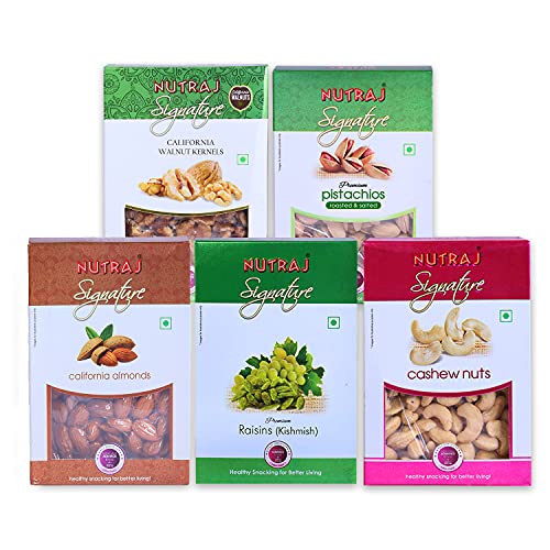 Nutraj Signature Premium Daily Needs Fresh and Healthy Mixed Dry Fruits Combo of Almonds, Cashews, Raisin,Pistacho & Walnut Halves Kernels Pack (200g Each * 5) 1Kg